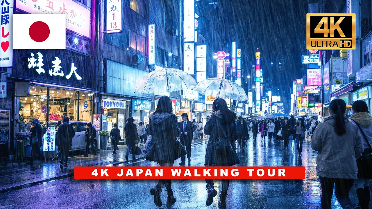 3 Hours of Rainy Night Walk in Tokyo, Japan • 4K HDR