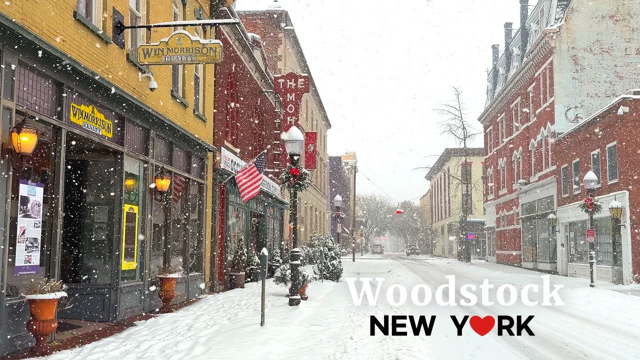 [4K] 🇺🇸 Magical Snowy Scenery in Upstate NY’s Charming Little Towns🎄☃️❄️  – Woodstock & Kingston