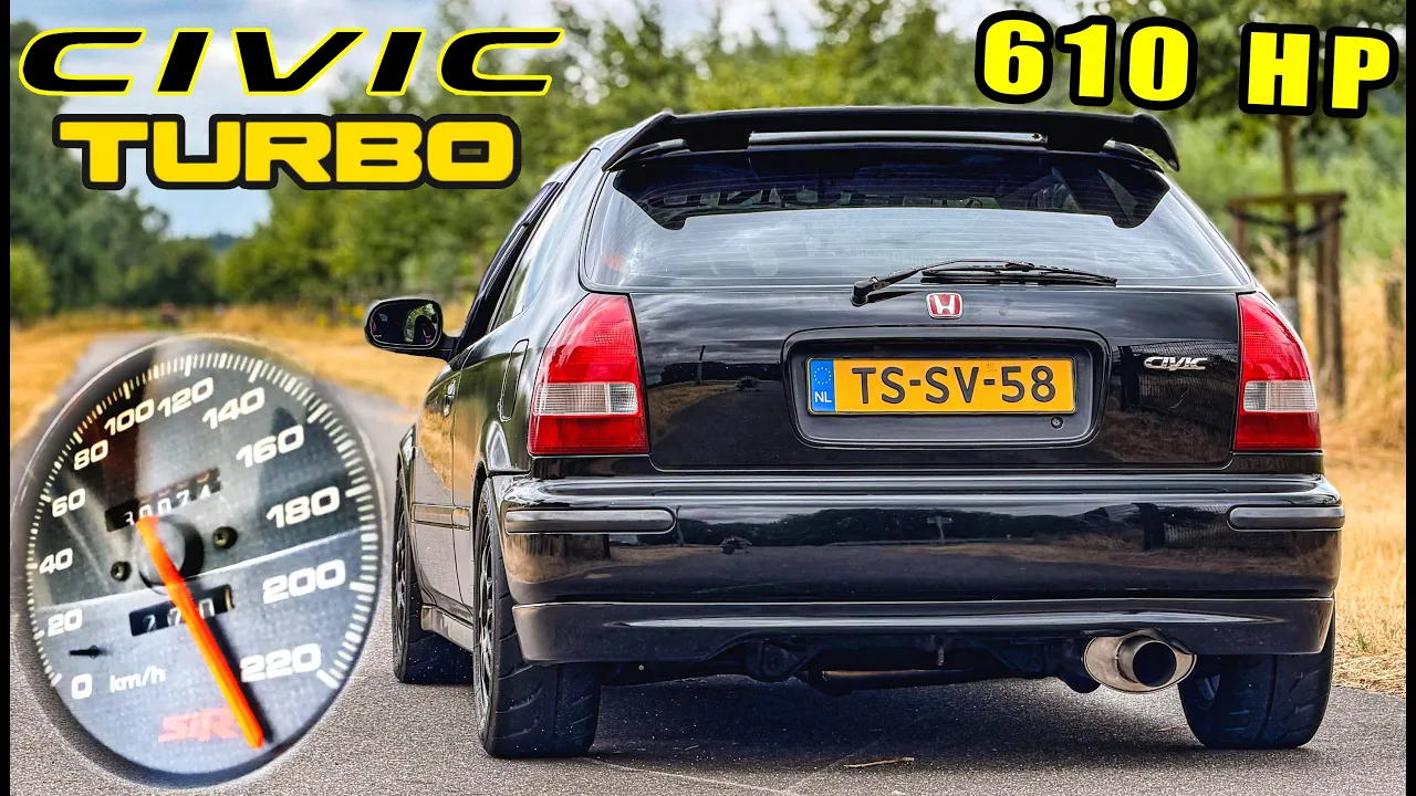 610HP Honda Civic B18 BIG TURBO | SOUND 0-100 100-200 & POV Test Drive
