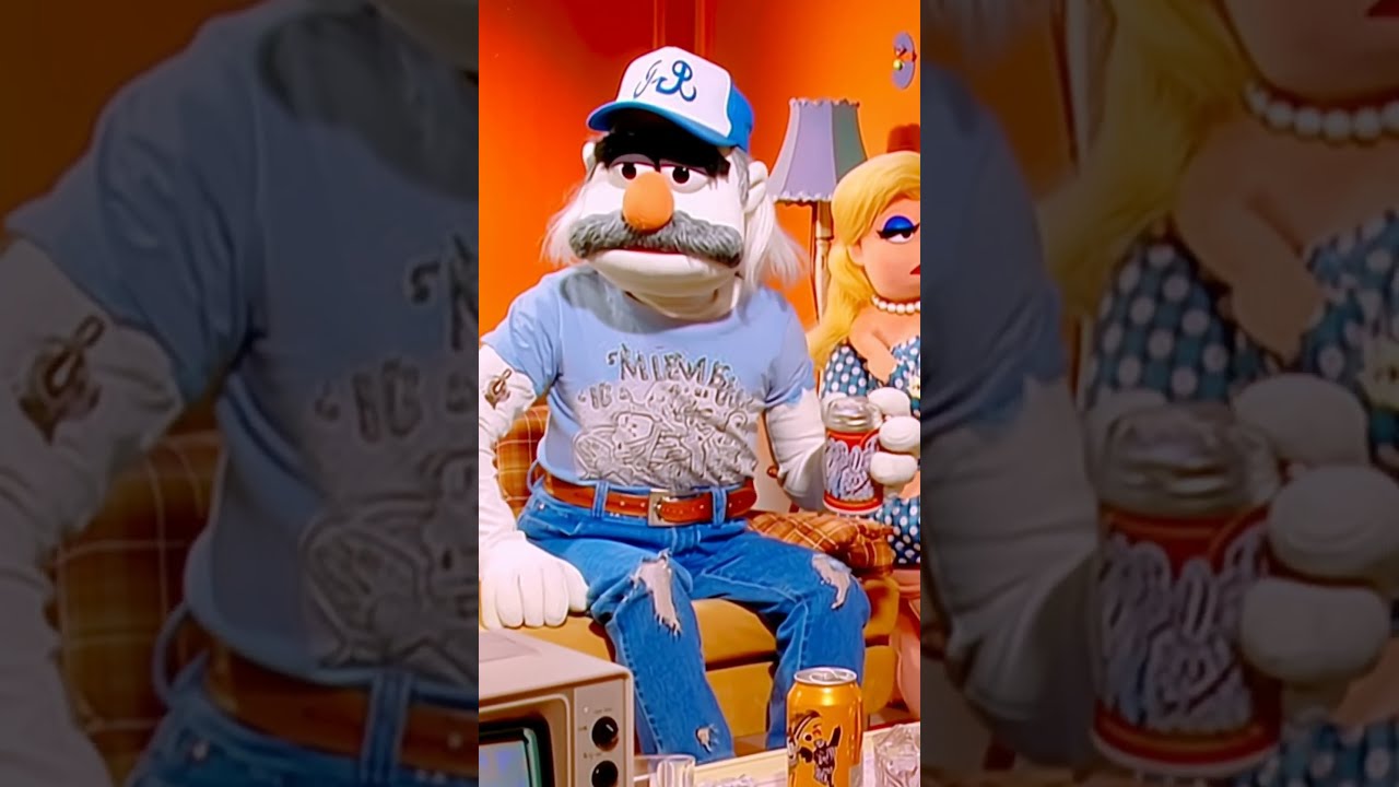 a colorful front lit scene from a version of a muppets sitcom done entirely with white trash mupp...