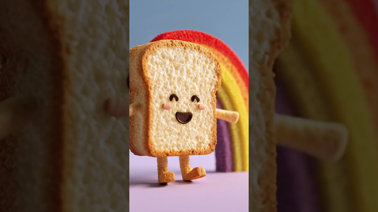 a cute standing rusk and a rainbow, with a fun french breakfast