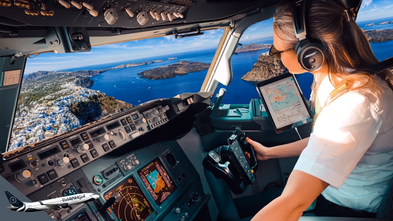 AIRBUS A321NEO STUNNING TAKEOFF Santorini, GREECE Airport RWY15 | Cockpit View | Airline Pilot Life