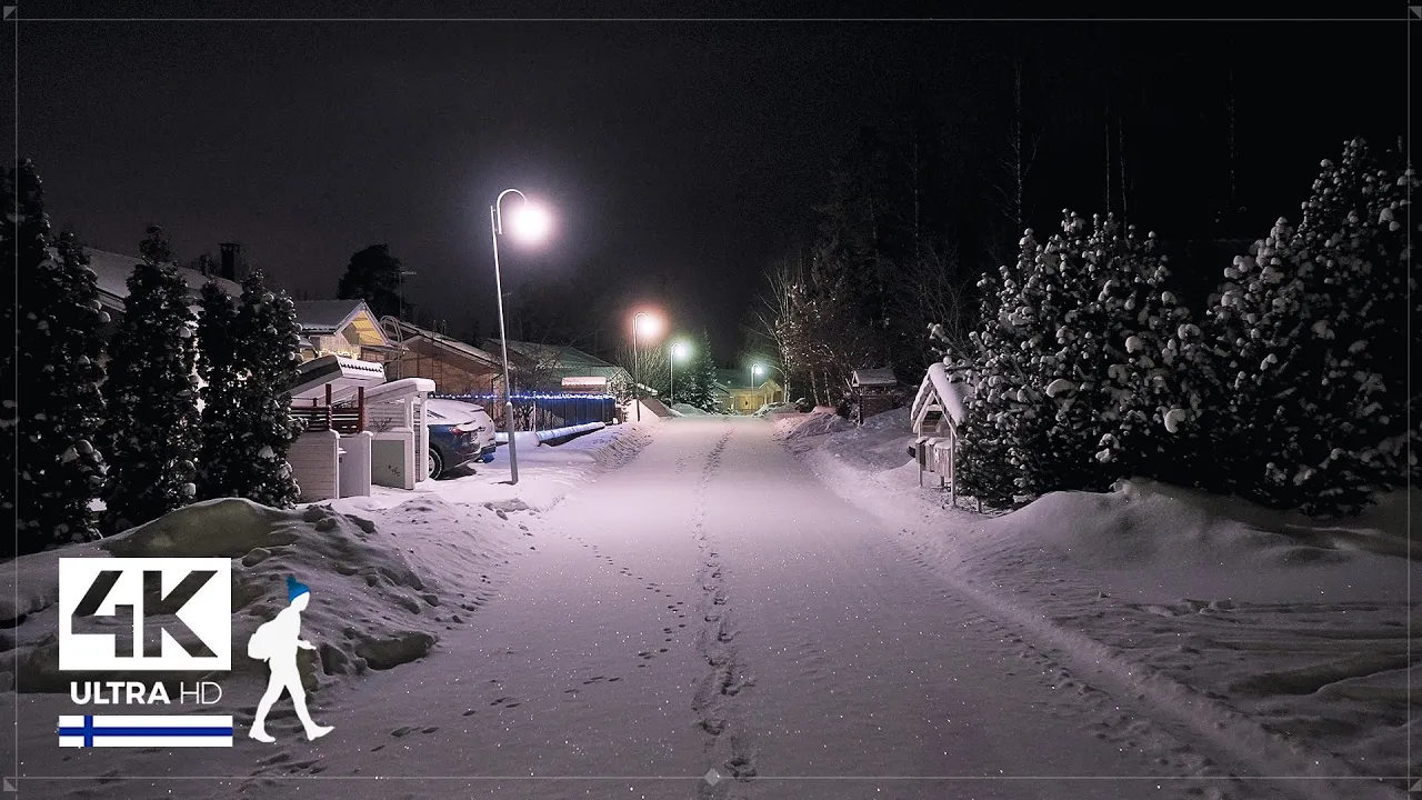 Alone at Night • Walking in Pristine Snow, Finland (Mäntsälä) - Slow TV 4K