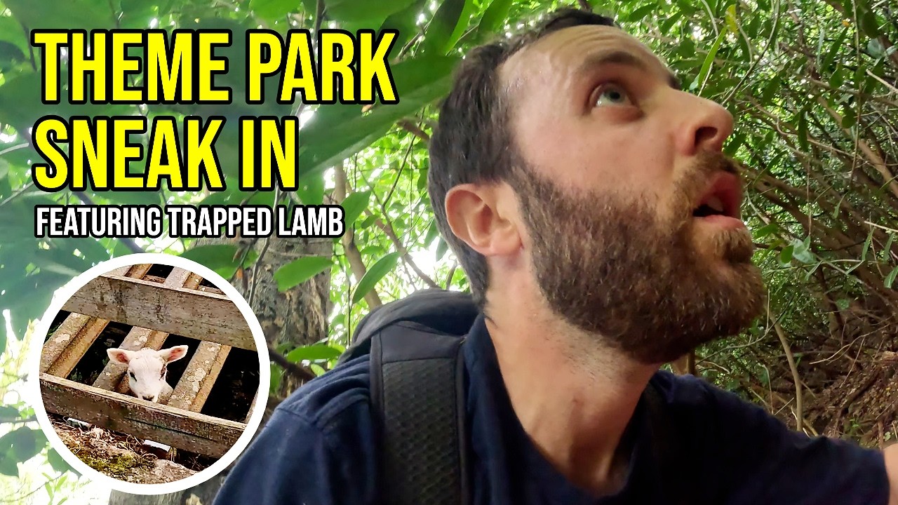 Attempting to sneak into Britain's biggest theme park [after rescuing a lamb on an epic marathon]