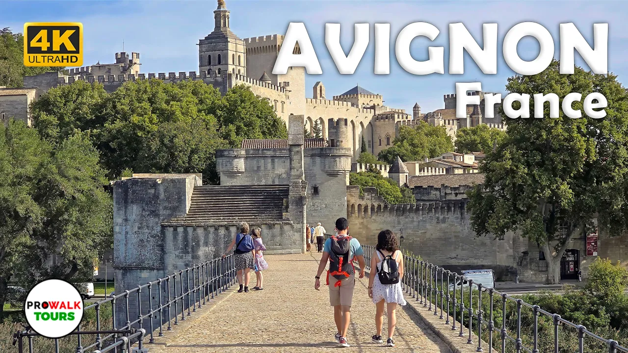 Avignon, France 4K Walking Tour — Palace of the Popes, Pont d'Avignon & Medieval Old Town