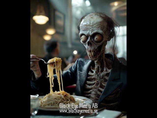 Bernie the Zombie is having a spaghetti dinner. Horror comedy zombie short.