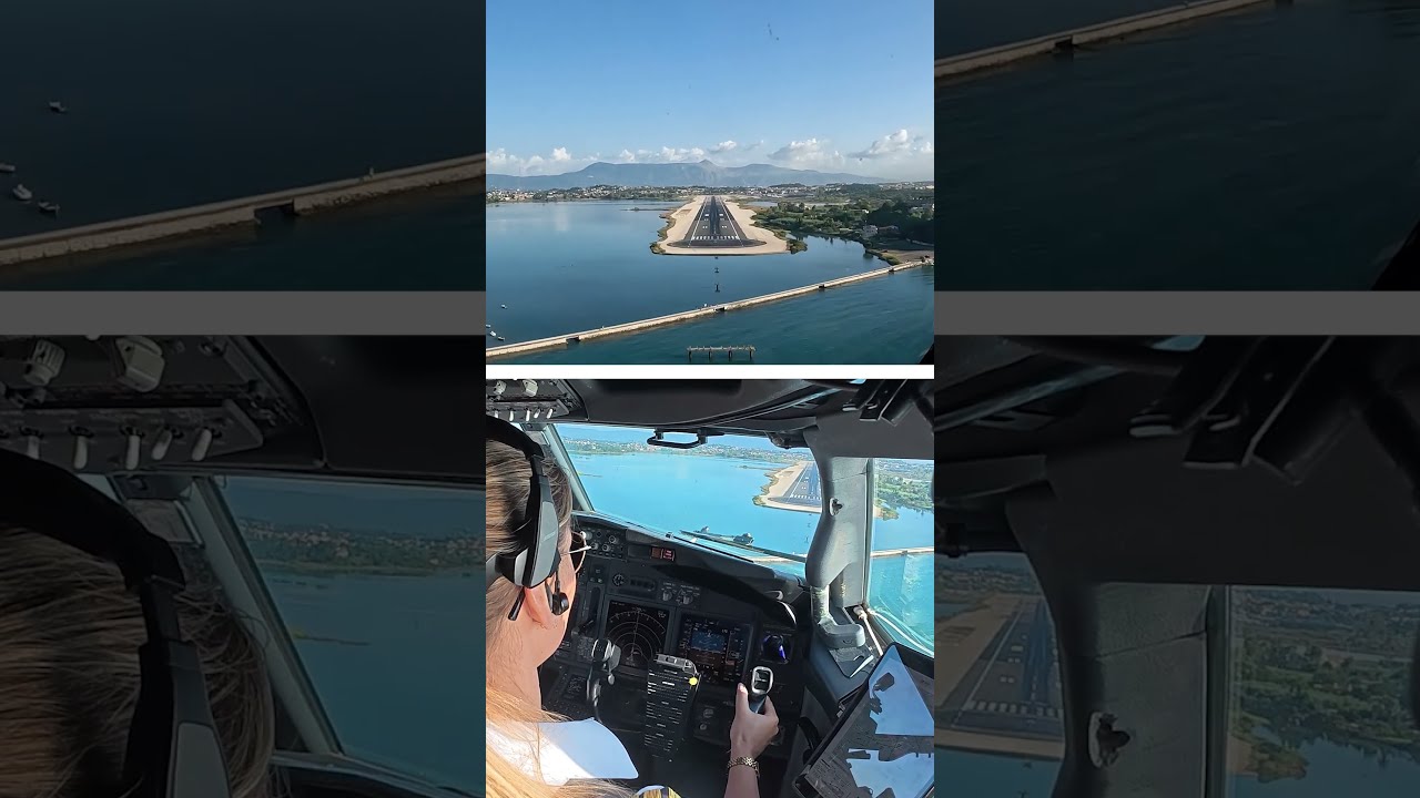 BOEING 737 INSANE Landing in Corfu, Greece | Runway 34 | Cockpit Views #boeing #aviation #plane