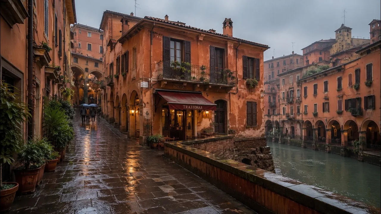 Bologna Rain Walk 🇮🇹 — Medieval Towers, Porticoes & Old Town | 4K HDR
