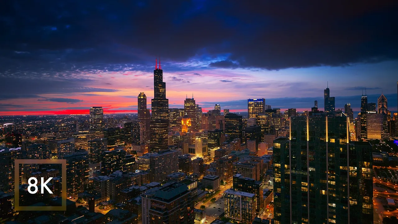 Chicago Cityscape Open Window | City Night Sounds 8K HDR