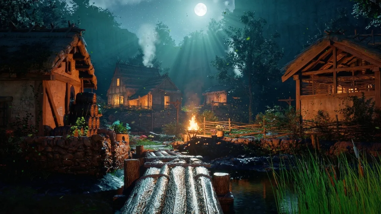 Crimson Desert | Ambient First-Person Night Walk (Peaceful Village Tour) | 4K