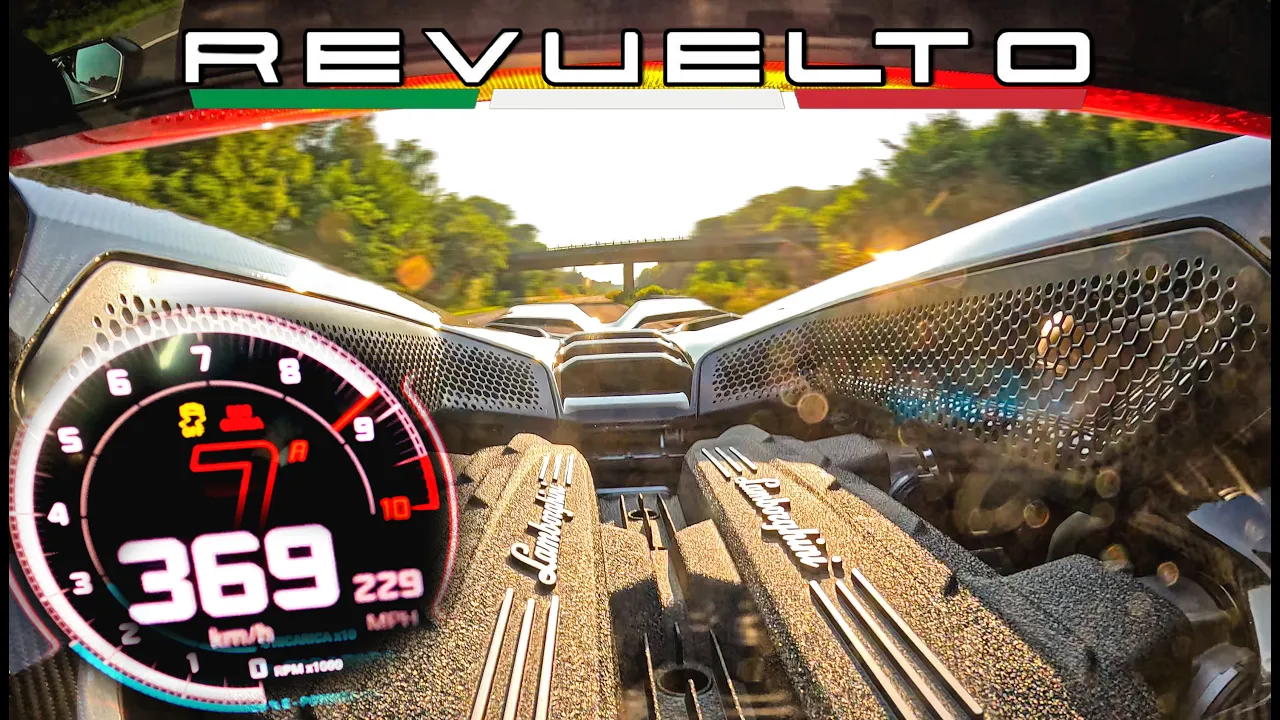 ENGINE & ACTIVE AERO VIEW of a LAMBORGHINI REVUELTO at TOP SPEED