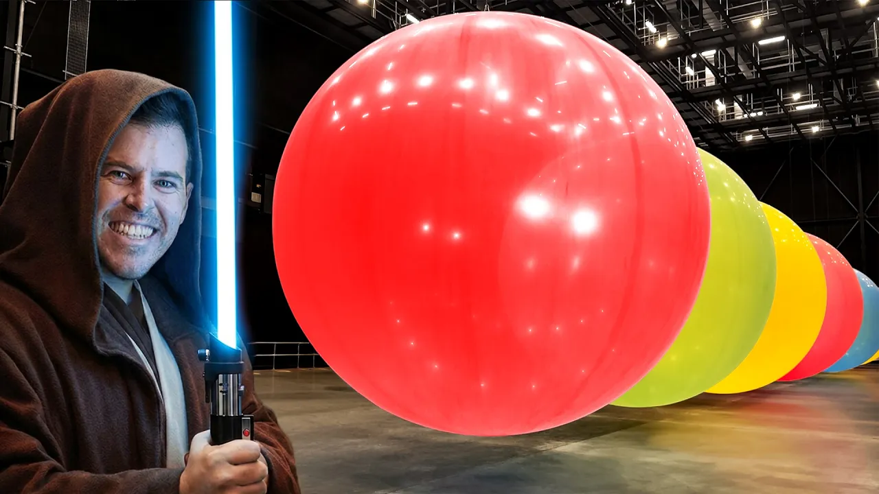 Famous Movie Weapons Vs Giant Balloons!