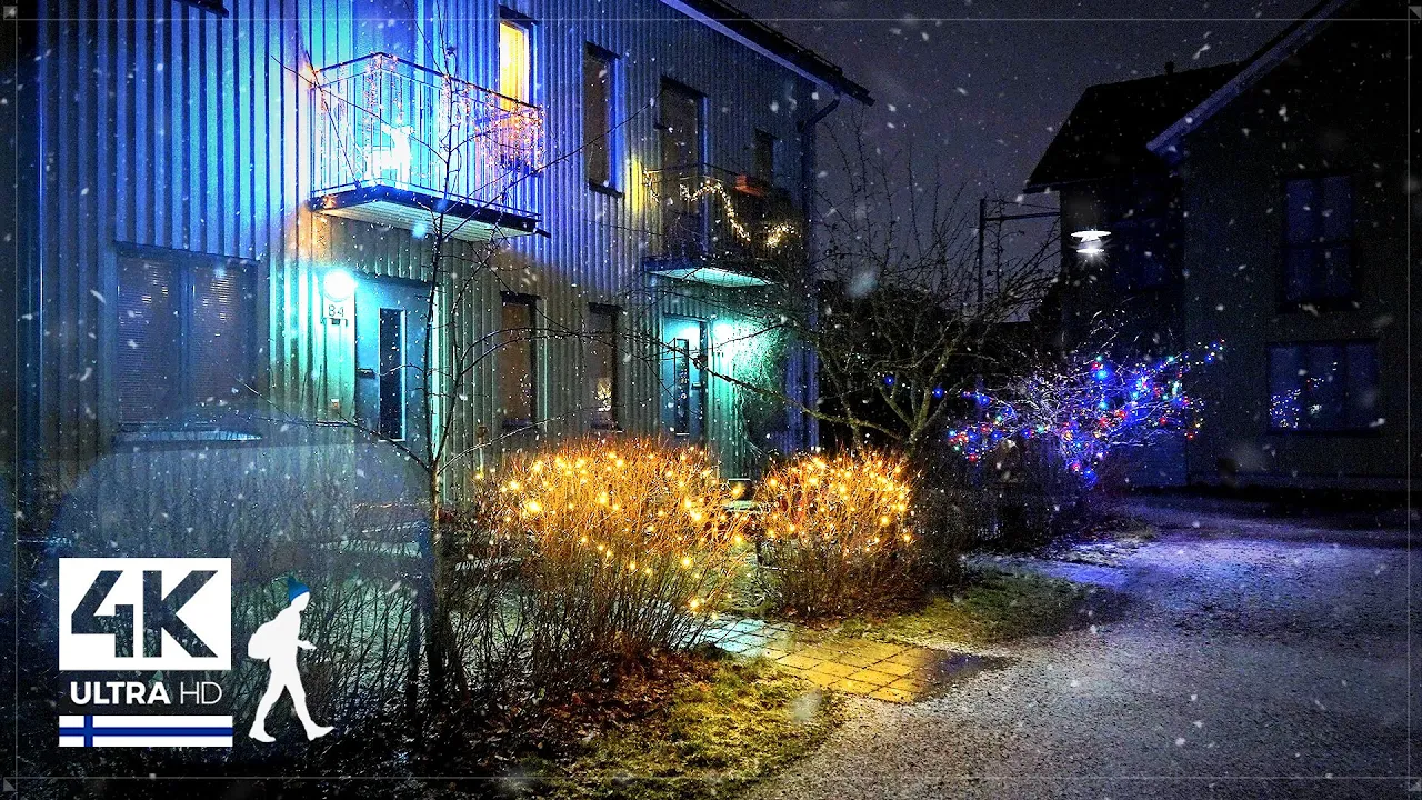 First Snowfall Walk in Darkness • Winter is Coming to Finland - Slow TV 4K