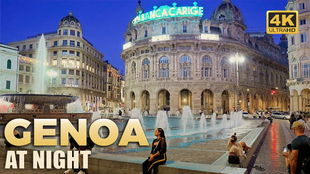 Genoa Evening Walking Tour 🇮🇹 | Porto Antico, Medieval Old Town & Nightlife Atmosphere | 4K