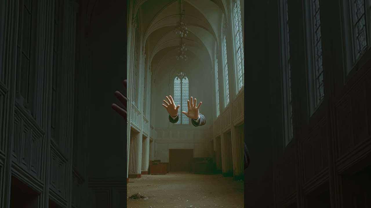 : hands floating in the air camera zooms out