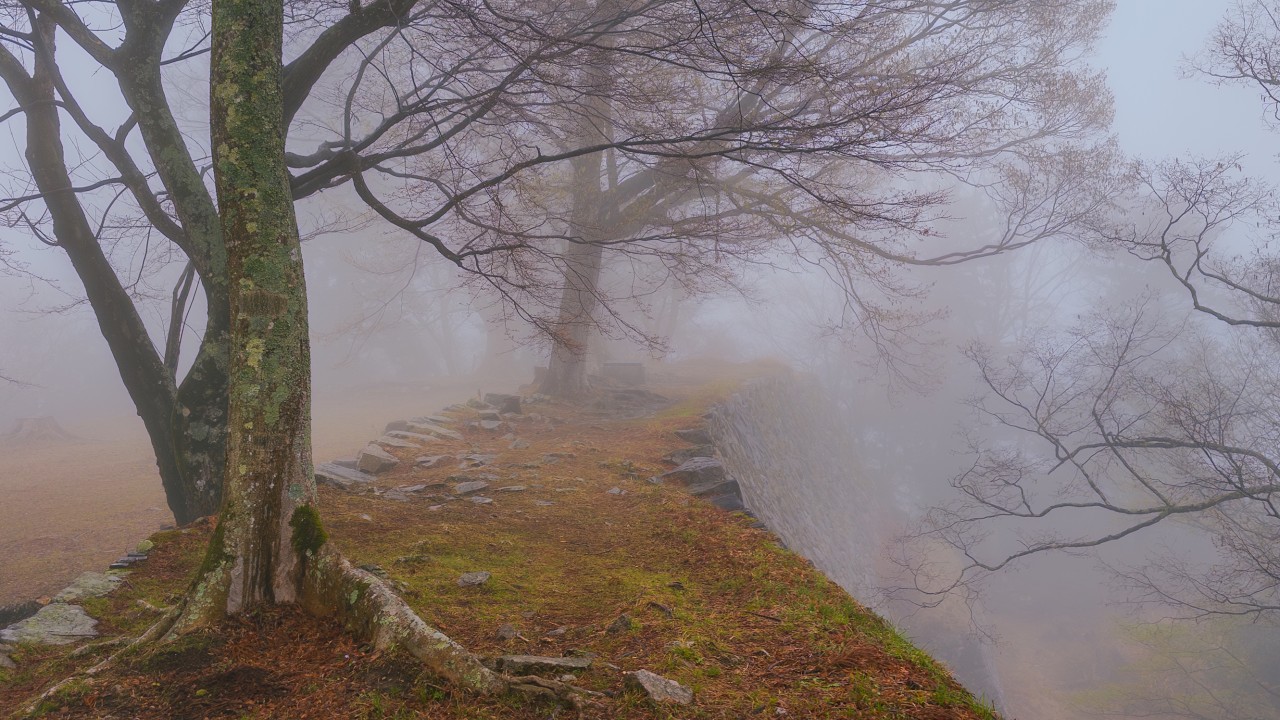 Hiking in the Rain on Forest Trail to Mountain Castle Ruins | Nara, Japan