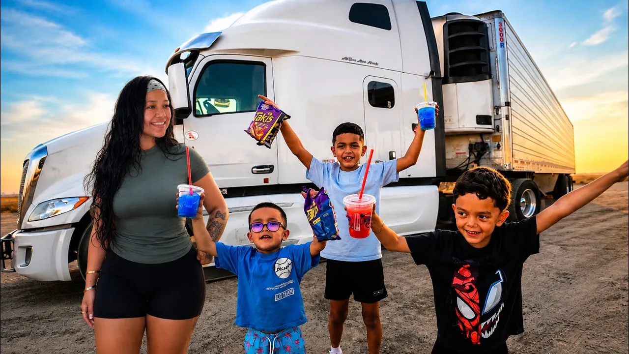 I Picked Up My Kids from their FIRST DAY of School in My Semi Truck w/ My Wife