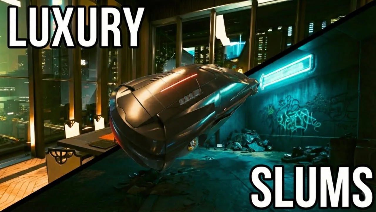 Leaving My Penthouse for the Slums: Night City Flying Car & Walking Tour