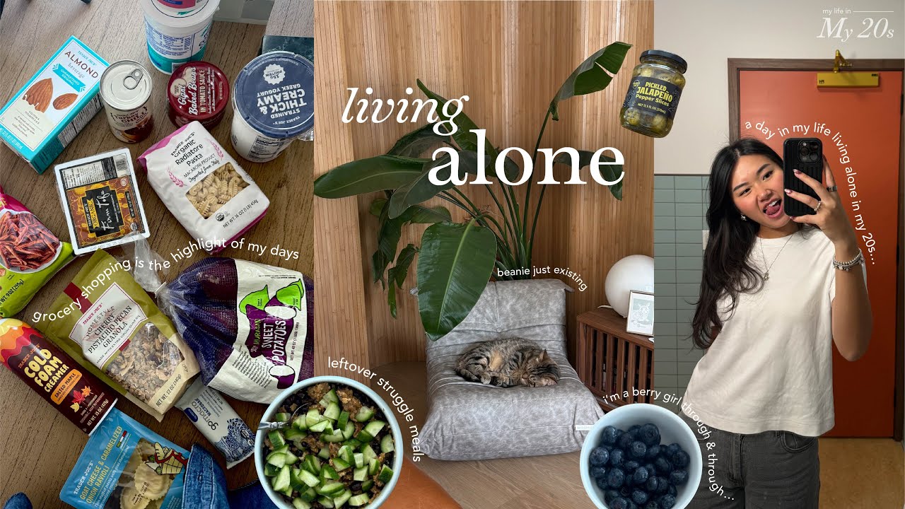living alone diaries 🧸🧺 | my workout routine, Trader Joe's haul & what I eat + mini crash out