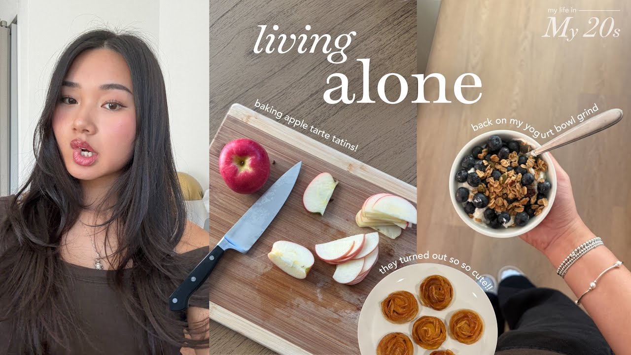 living alone in my 20s! 🍎🧺 | baking apple tartes tatin, cozy days in, homebody vlog...
