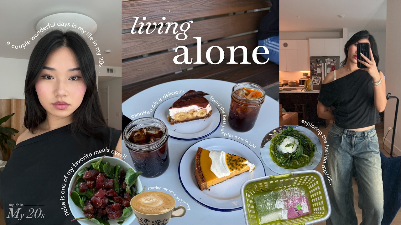 living alone in my 20s ☕️🧸 | learning latte art, LA fashion district & a lil life update!