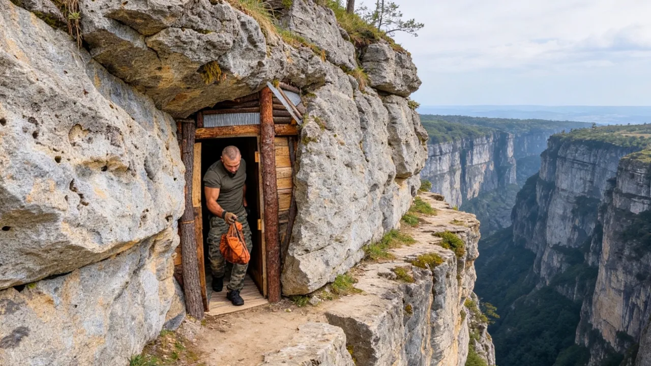Man Builds A SECRET Cliff SHELTER Under HUGE Rock | Relaxing ASMR ‪@luxonbushcraft‬