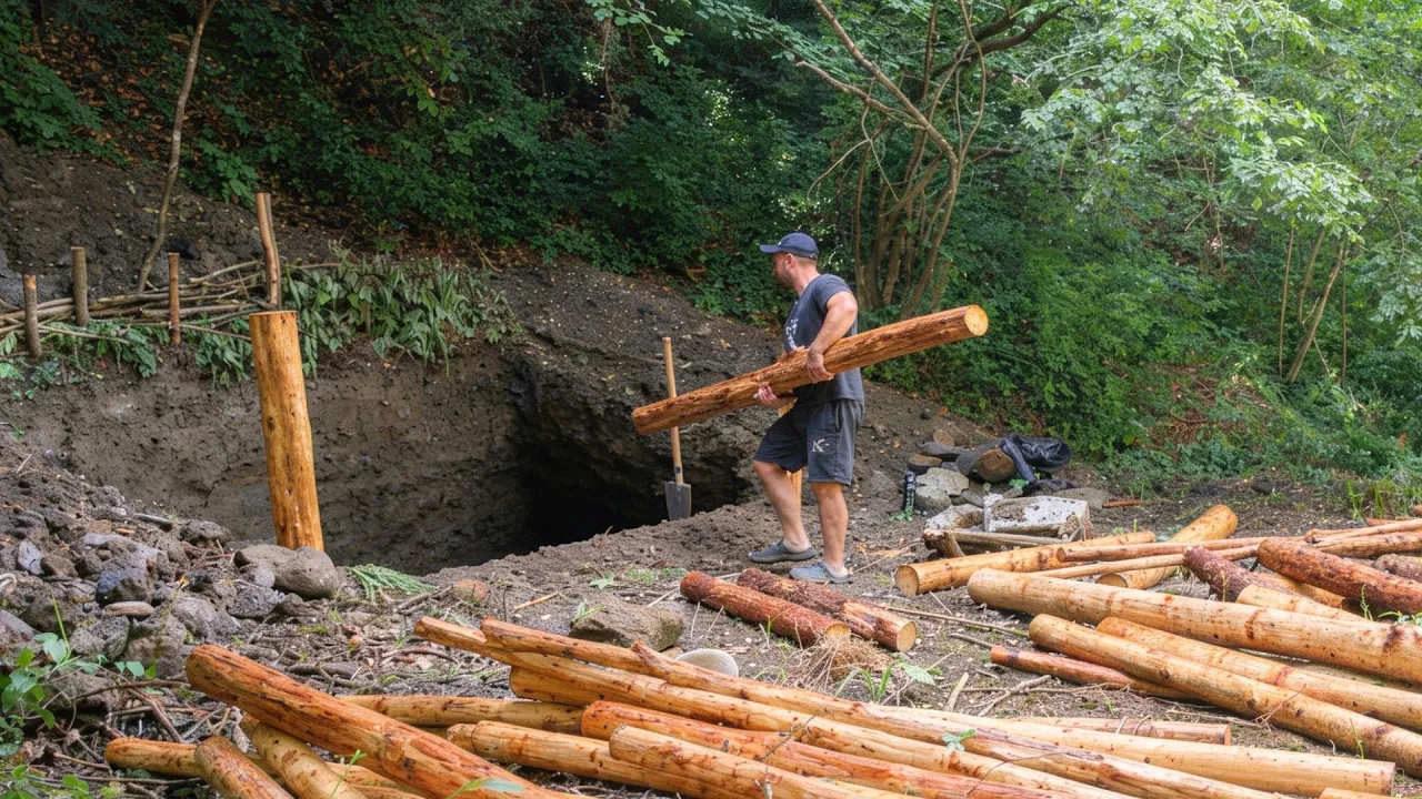 Man Builds Hobbit House with STONES and LOGS by the River | by ‪@Theonewhobuilds-kz7tr‬
