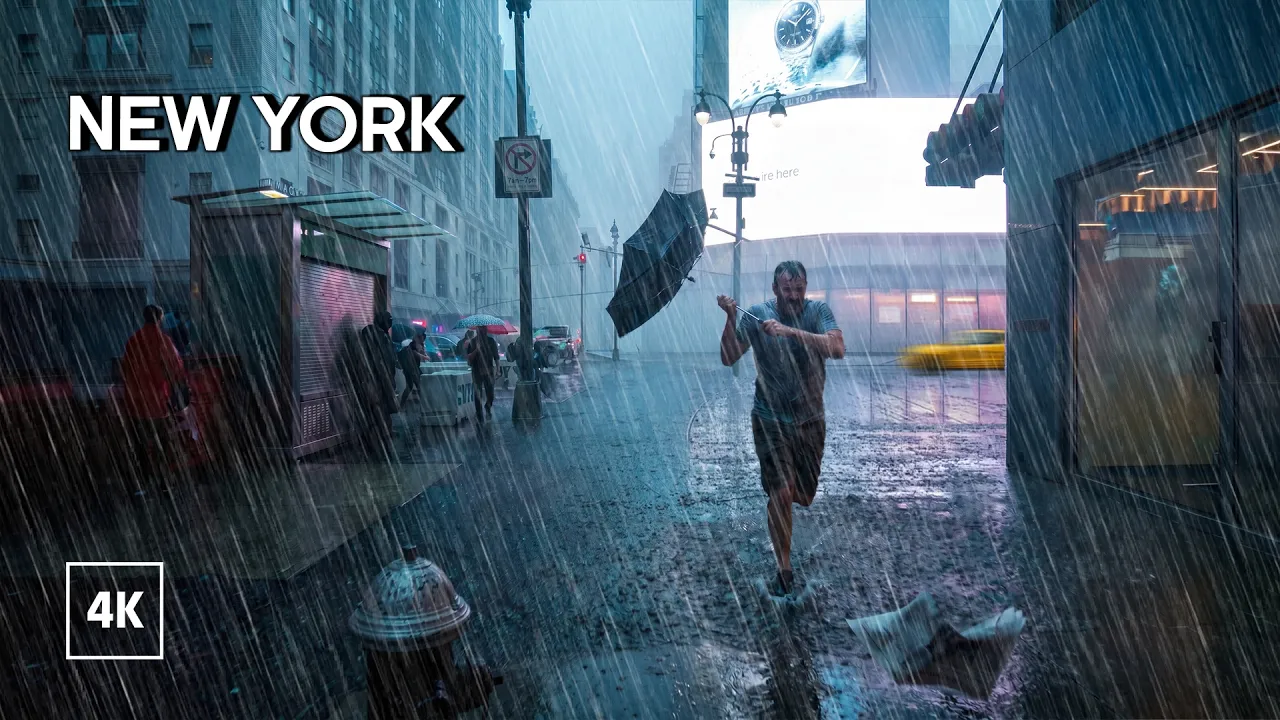 New York Downpour, Walking in the Rain Manhattan, NYC