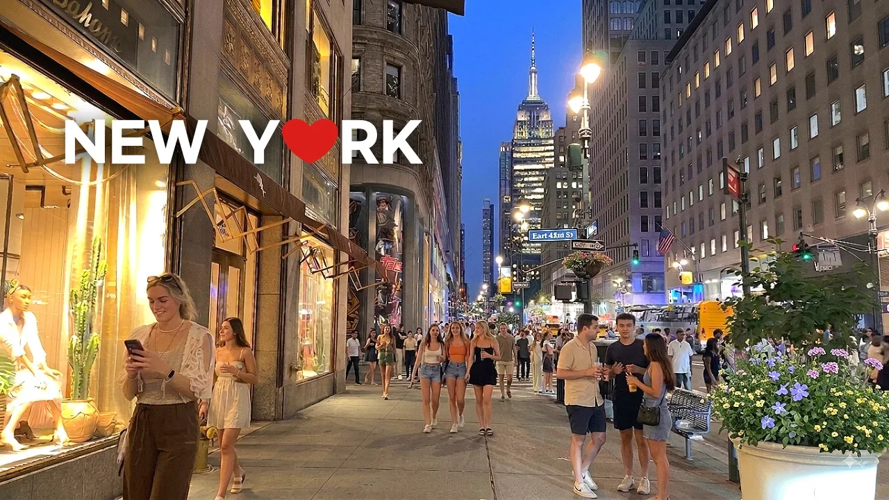 🇺🇸 NYC 4K Walk: Vibrant Summer Night Scenes in Midtown Manhattan 🌆✨