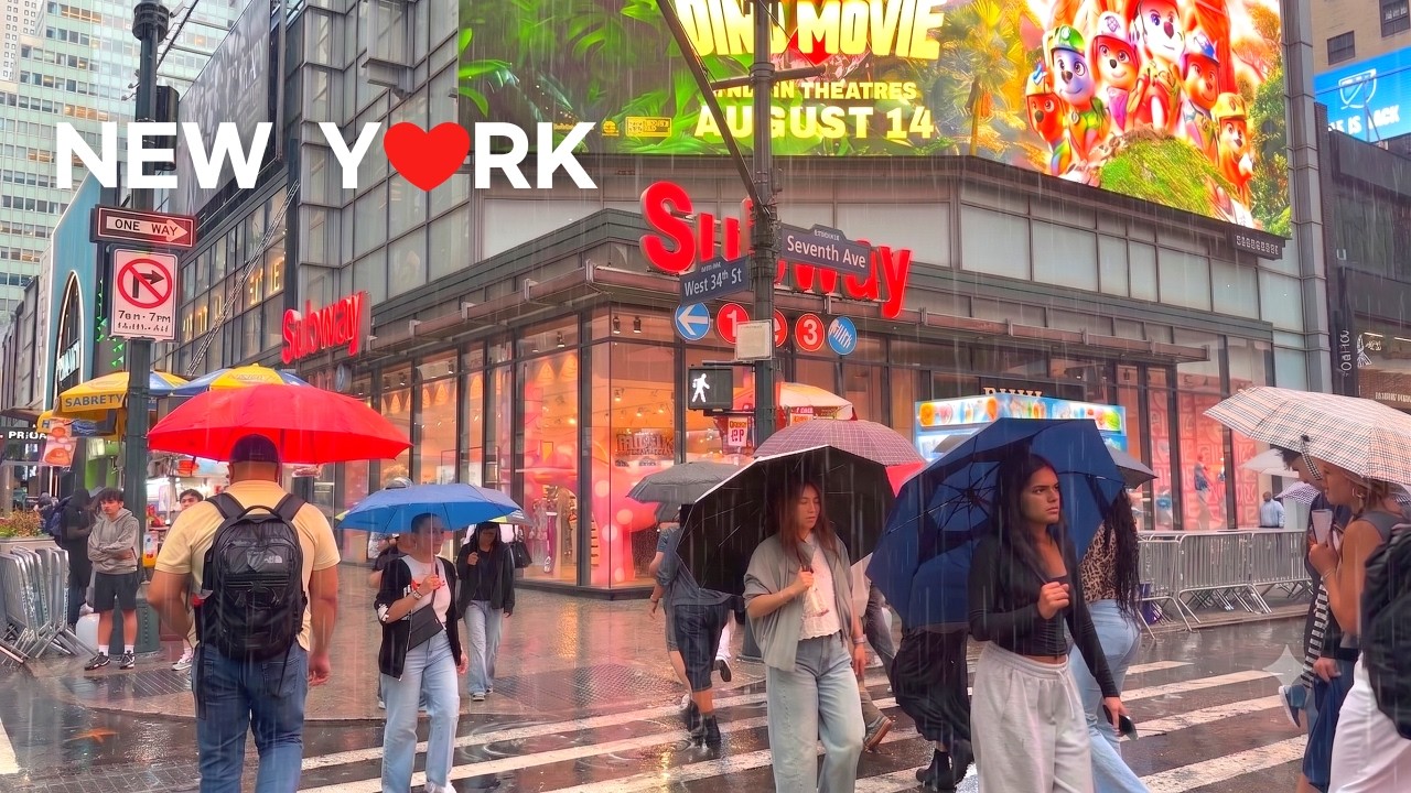 🇺🇸 NYC Rain Walk 4K | Thunderstorm & Flash Flood Warning in Manhattan ☔⛈️