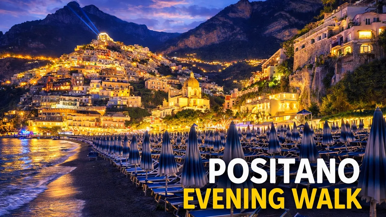 Positano Evening Walk 🇮🇹 Amalfi Coast Sunset, Old Town & Music on the Rocks | 4K60fps