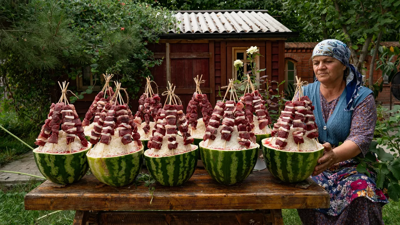 Rice & Beef Stuffed Watermelon | Rustic Village Recipe 🥩🍉