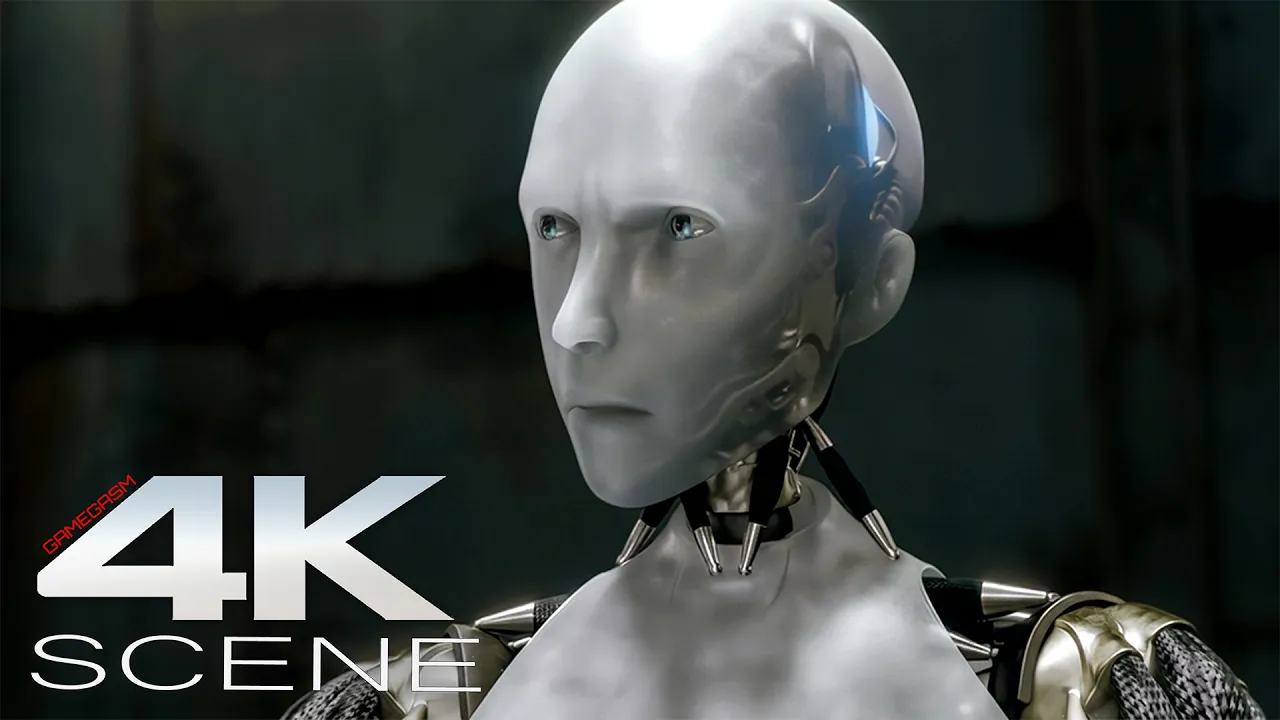 Sentient A.I. Robot Escapes Holding Facility (4K Blu-ray) Fight Scene | I, ROBOT - Movie Clip