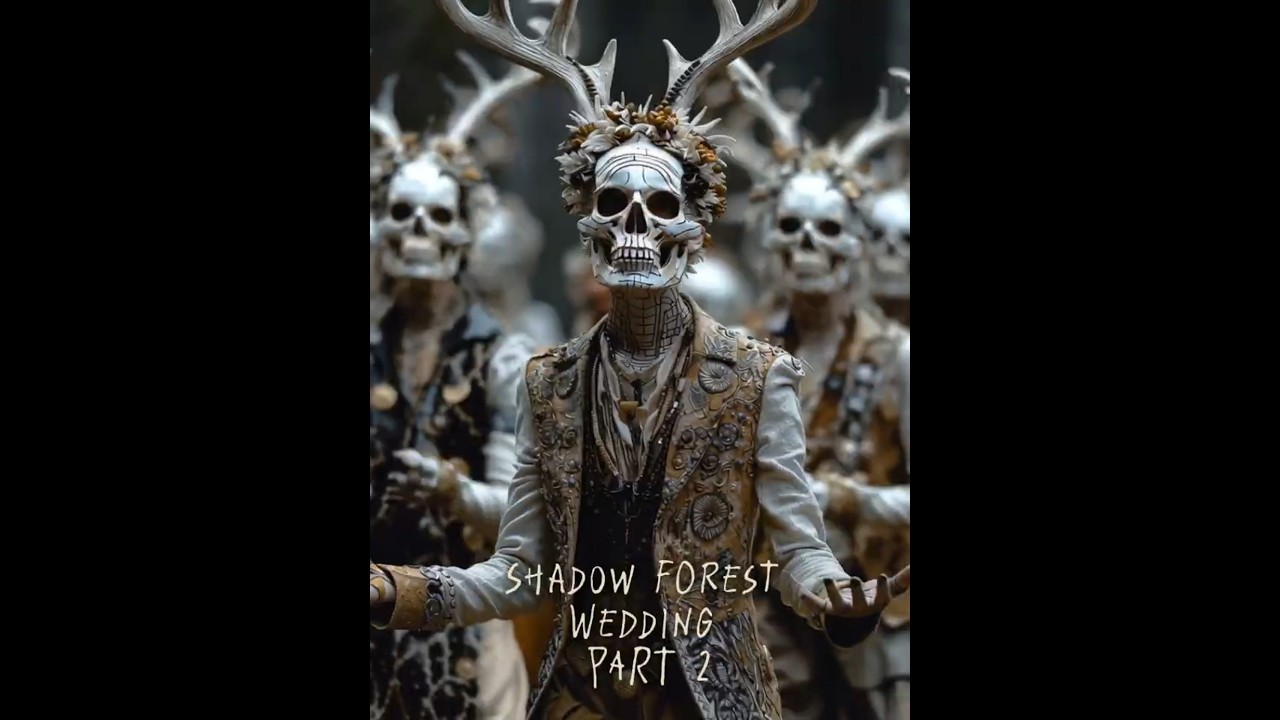 Shadow Forest Wedding. Part 2. Creepy spooky, dark beautiful wedding party, creatures, tribal shaman