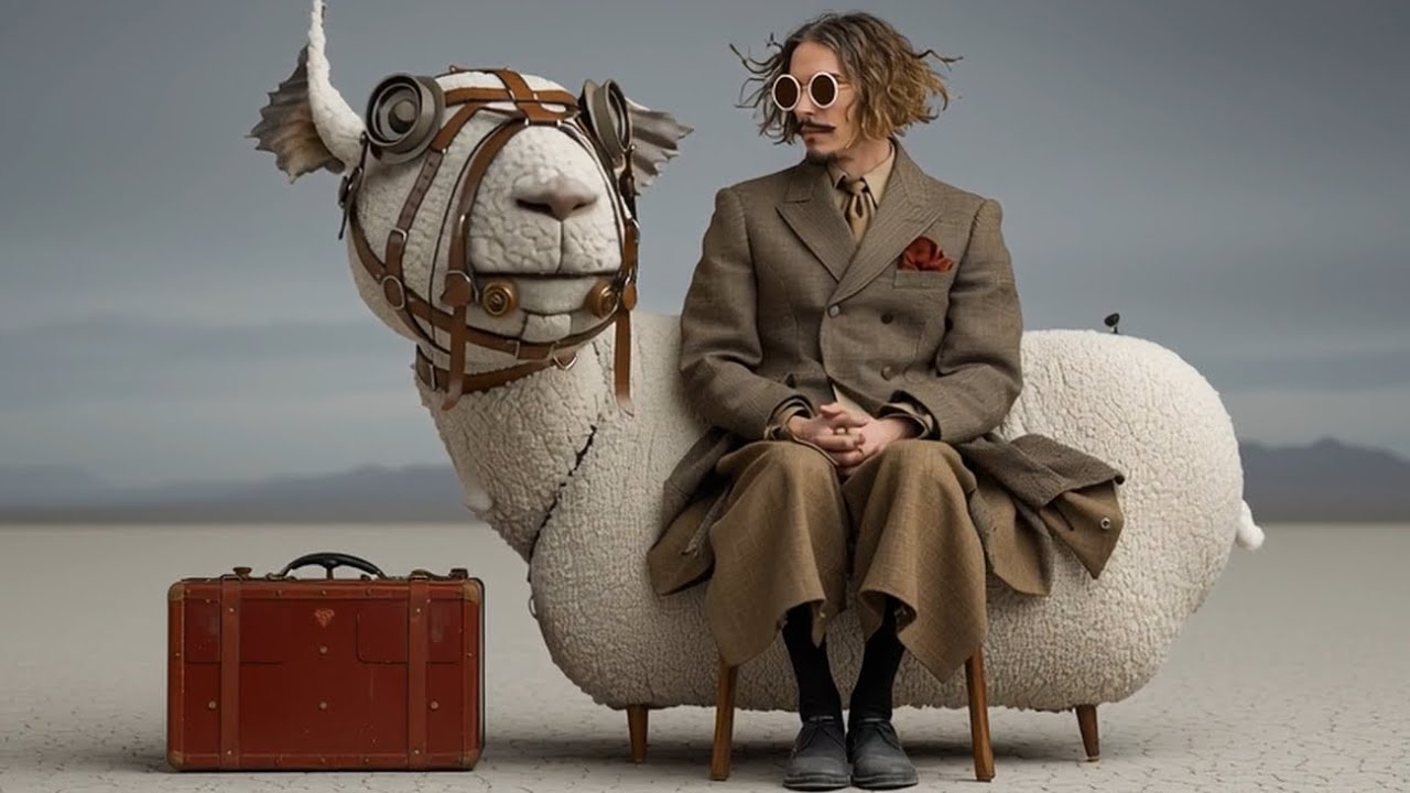 Surreal scenes with people and their creature friends