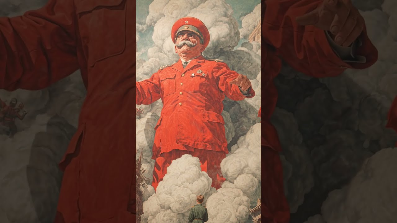 surrealist art, salador dali meets communist propaganda art style, looking down at you is a gigan...