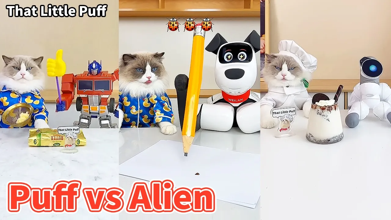 Too Cute to Handle! 🐱💖 Puff vs Robot Alien 🤖👽| That Little Puff