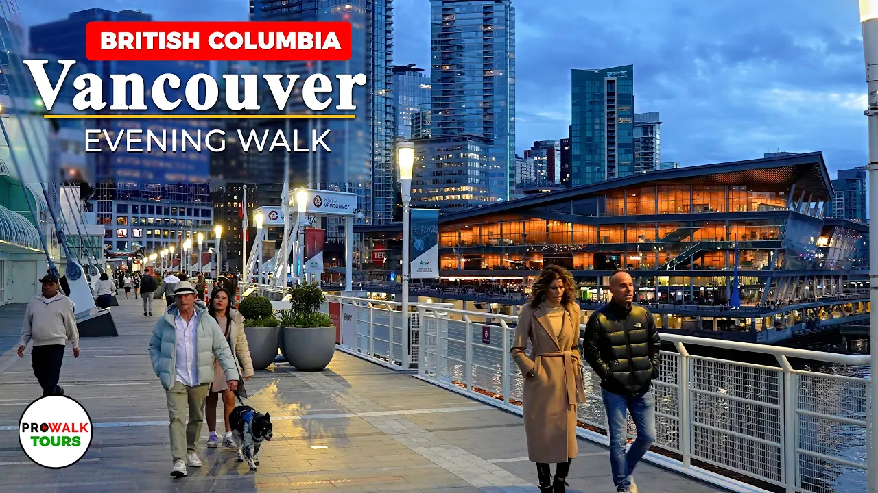 Vancouver Evening Walk 🇨🇦 Coal Harbour, Gastown & Cherry Blossoms | 4K60fps