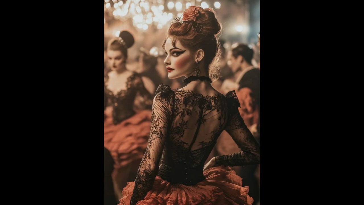 Variété à Paris. Magical show with acrobats, illusionist, circus dancers, can-can girls Moulin Rouge