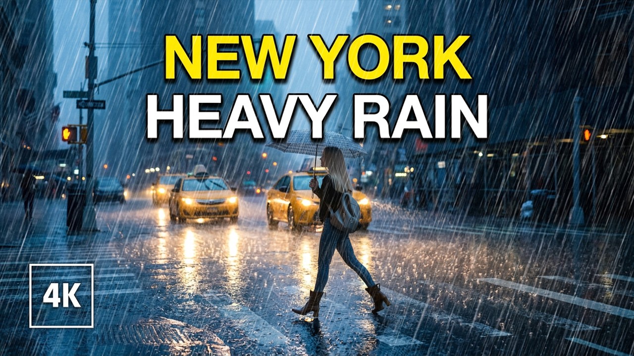 Walking In HEAVY RAIN In NEW YORK ☔️ Rainy Walk Through MANHATTAN