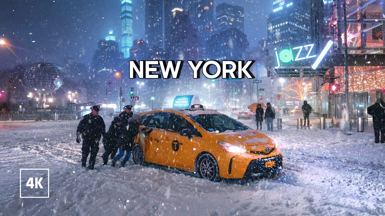 Walking in Heavy Snowstorm at Night in NEW YORK ❄️ Snowfall in Manhattan NYC Snow Walk 4K