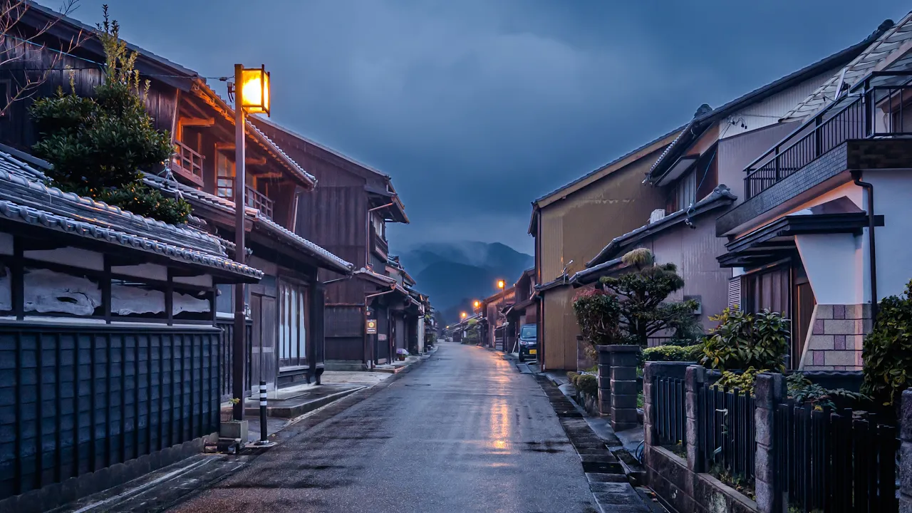 Walking in the Rain as Night Falls on Seki Post Town | Mie, Japan