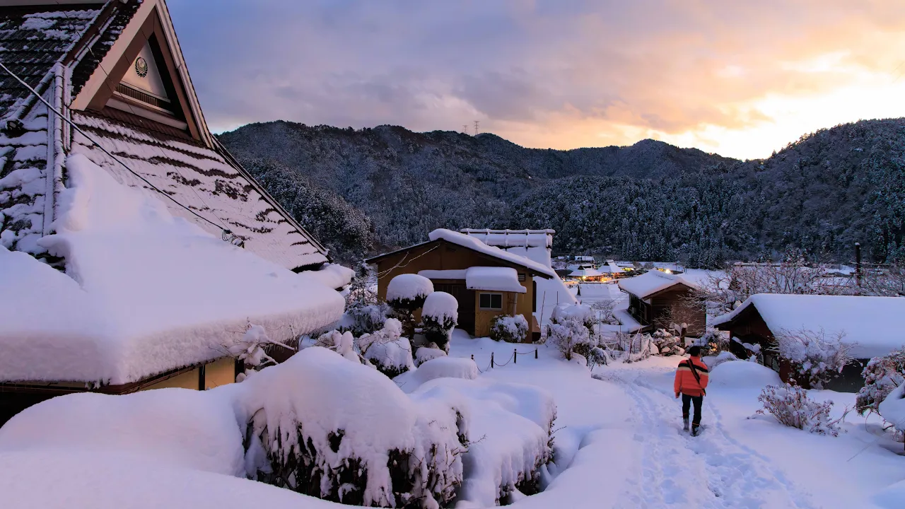 Walking through Snow Lantern Festival in Kayabuki no Sato | Miyama, Japan