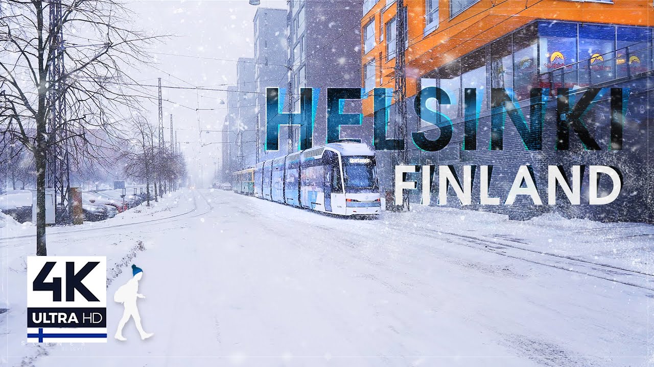 Winter in Helsinki, Finland • Snowfall Morning Walk - Slow TV 4K